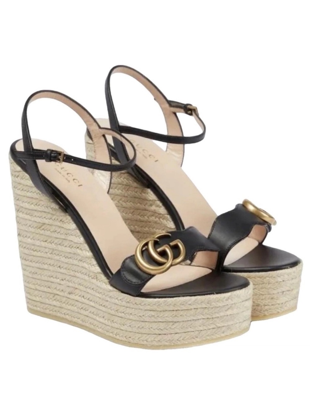 GUCCI Aitana Marmont GG logo leather platform espadrilles sandals wedges